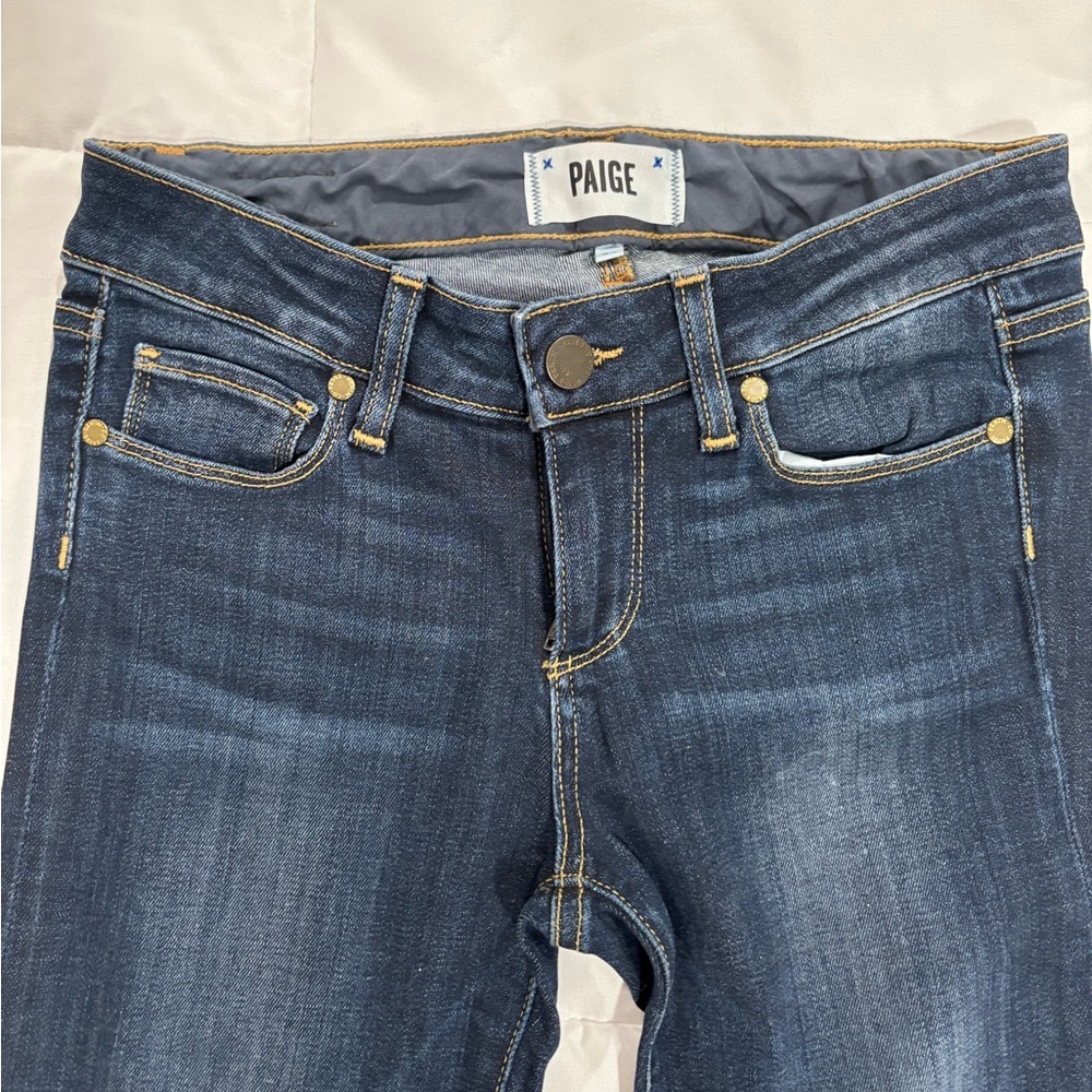 Paige Skyline Ankle Peg Stretch Denim Jeans 24 Dark Wash Mid Rise - Picture 3 of 13